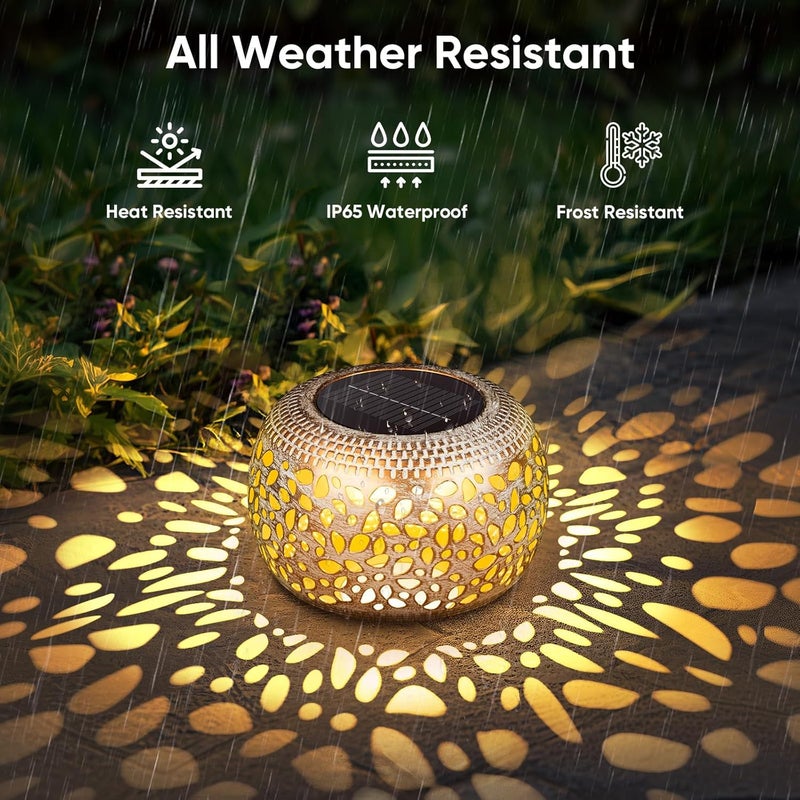 NFEVER Solar Lanterns Outdoor Waterproof: 2 Pack White Gold Hollow Out Metal Solar Lights - 2 Lighting Colors Outside Patio Garden Yard Porch Tabletop Decorations - Unique Gifts for Women Mom Wife - Image 5